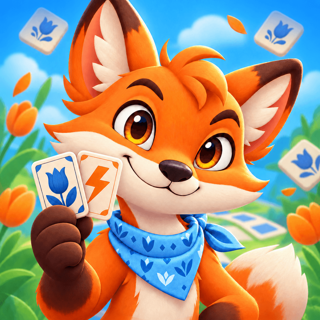 Flip the KaBoo fox smiling with two cards